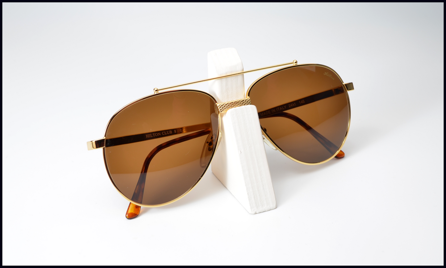 Hilton Club 8 Sunglasses: 24kt Gold 1980's Vintage NOS
